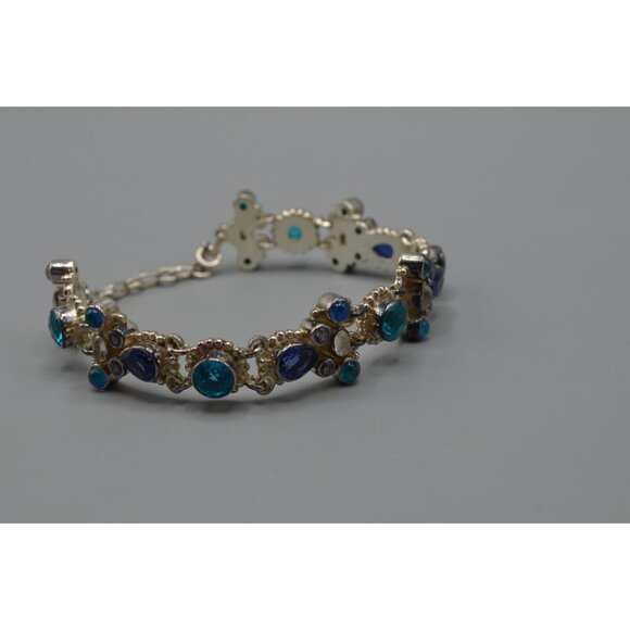 Sajen Blue Topaz Stone & Sterling Silver Link Chain Bracelet 925 Stamp 35.71g 9" - Picture 4 of 12